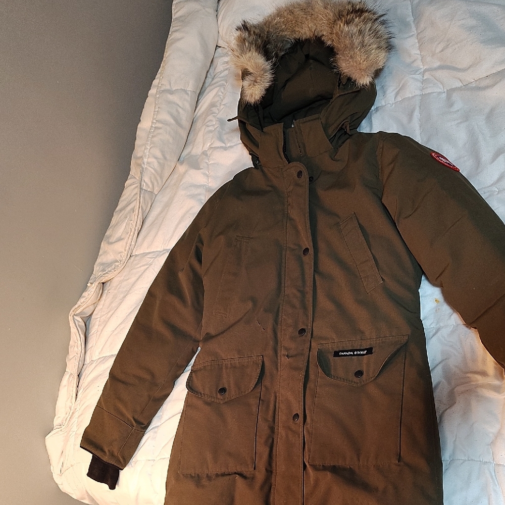 Women's Olive Green Parka with Fur Trim Hood